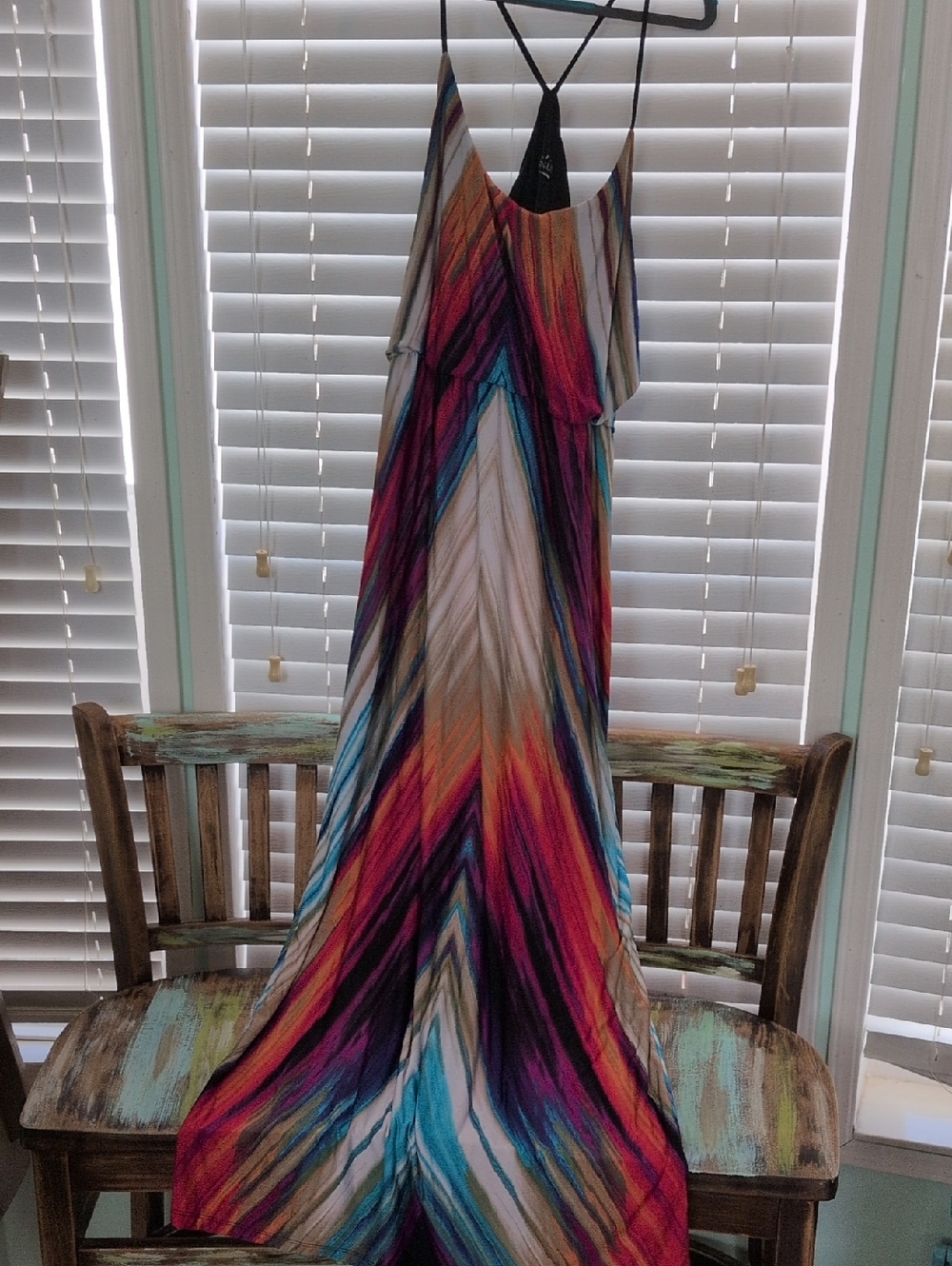 VENUS Multi-Color Chevron Maxi Dress in Pink, Orange, Blue & Cream
